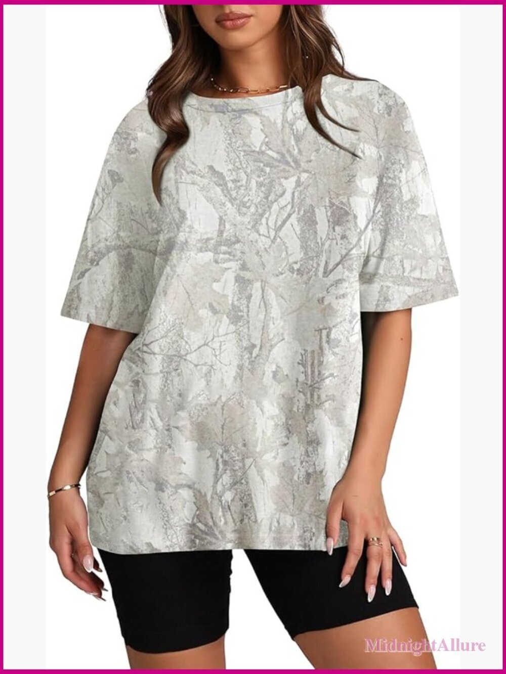 Oversized Camouflage Graphic Tee Maple Leaf Print Crewneck Short Sleeve T-Shirt